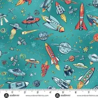 Makower Orbit Teal Rockets Feature Print FQ 