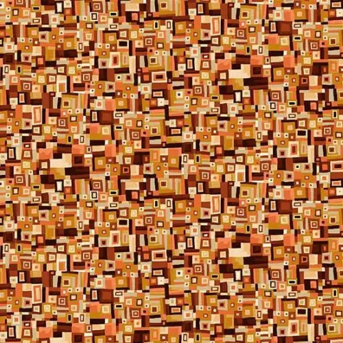 Makower Golden Orange Brown Gold Metallic Block Print FQ