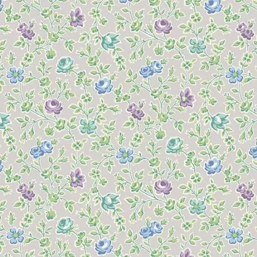Makower Sweet Things Grey Blue & Purple Flower FQ