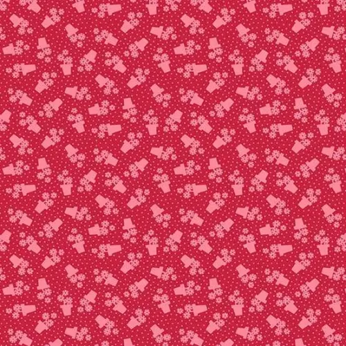 Makower Sweet Things Red Tone on Tone Flower Pot Print FQ