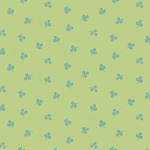Makower Sweet Things Green With Blue Flower Sprig Print FQ
