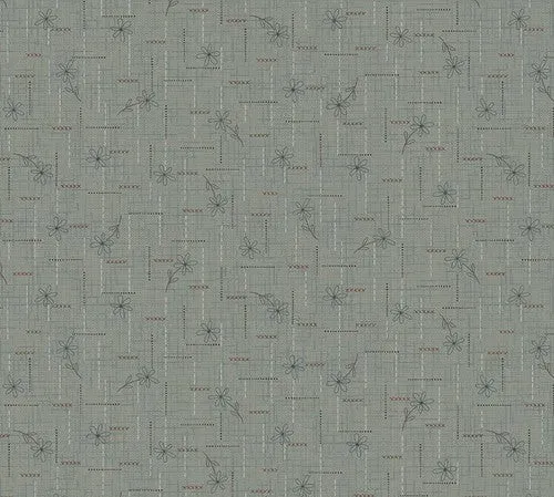Henry Glass Simply Charming Teal Green Floral & Stitches Print FQ